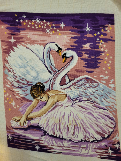 Cross-stitch Ballerina with swans